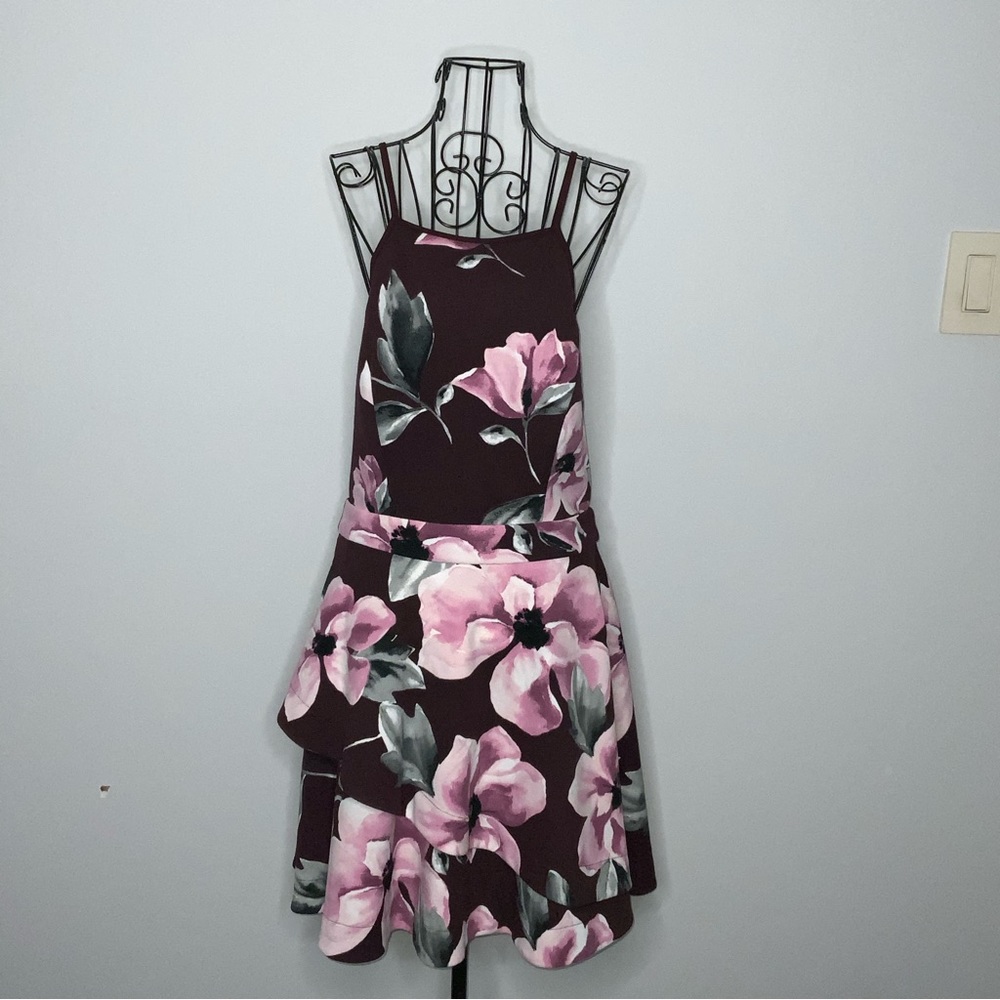 [Macys] Pink & Burgundy Floral Cocktail Dress
